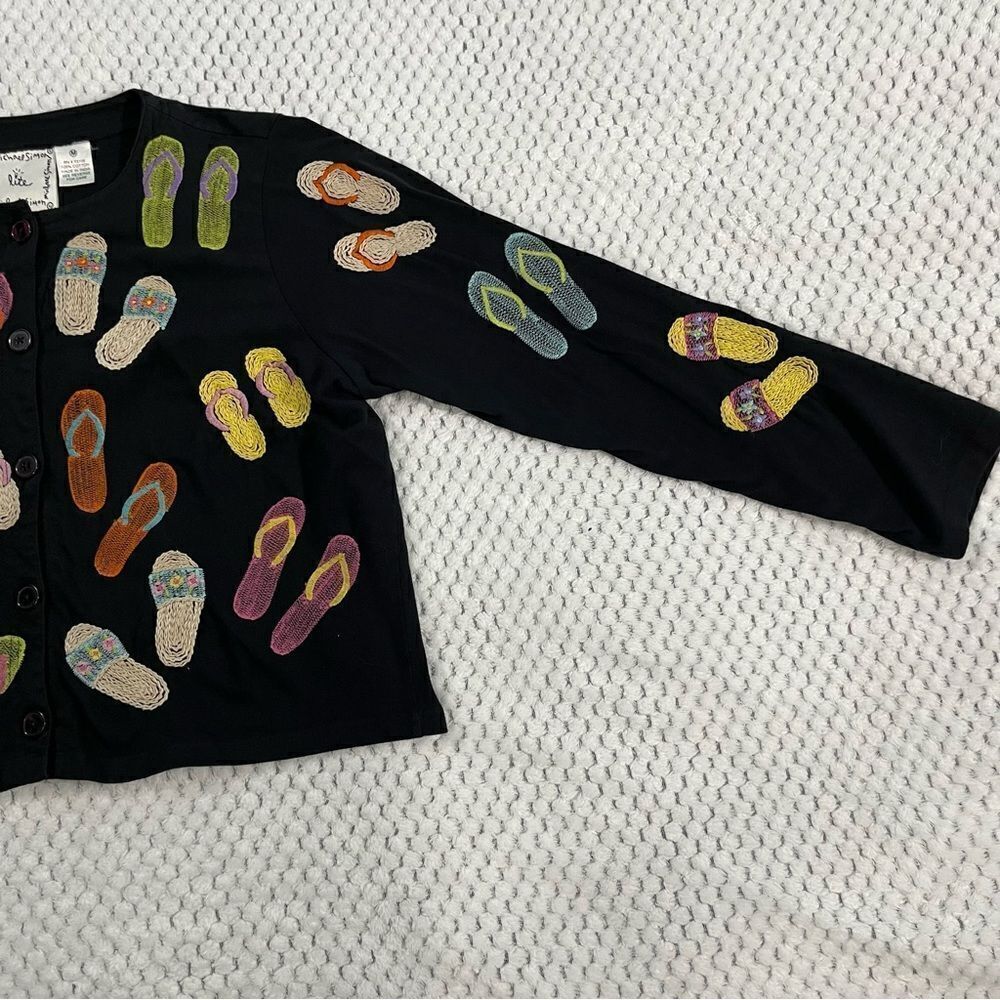 Michael Simon With Embroidered Flip Flops Black S… - image 2